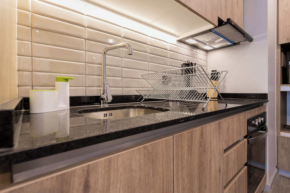 Sleek and modern kitchen with stylish finishes, perfect for culinary adventures.