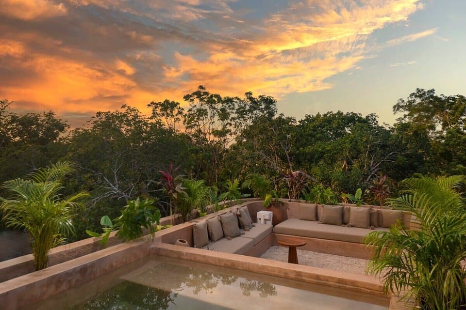 Incredible rooftop with a plunge pool, comfortable outdoor living area, and fantastic jungle views