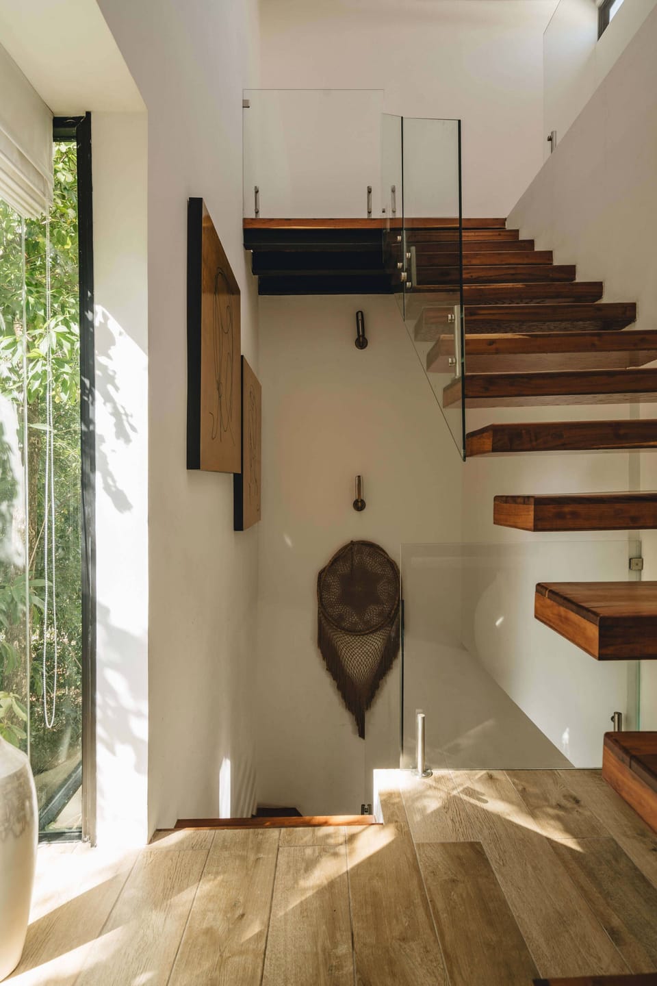 Stairs to the second floor with decoration.