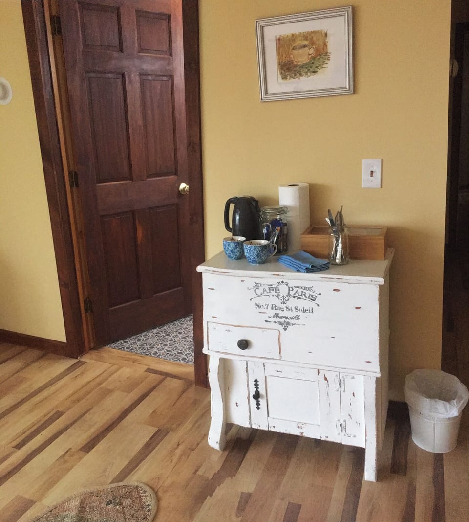 Coffee Tea bar with Electric Kettle - Find plates in bottom shelf