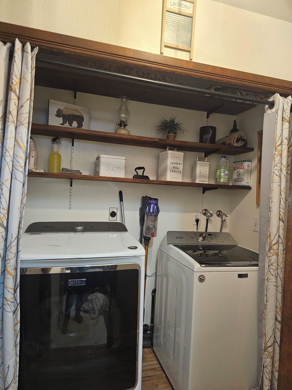 Full size washer and dryer, iron/ironing board, first aid kit