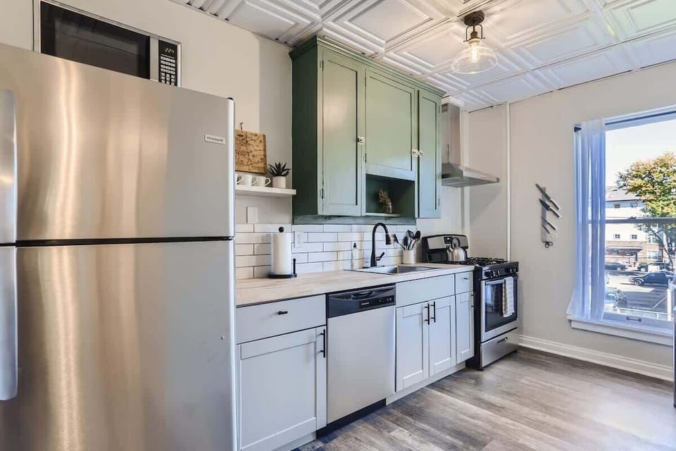 Different colored cabinets contribute to the unique nature of this unit