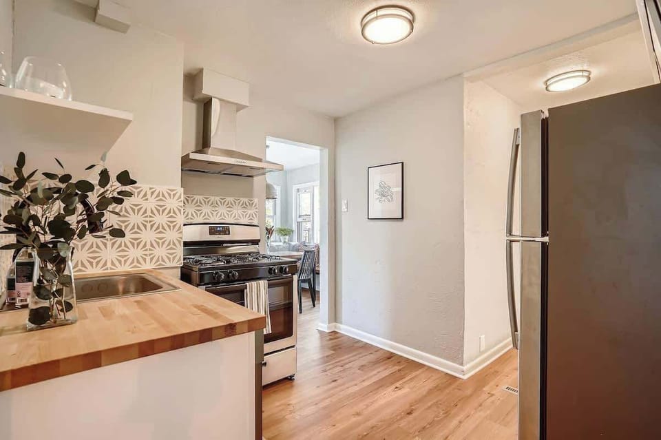 The unique shape of the kitchen adds to its delight