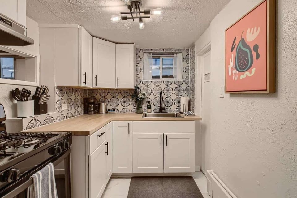 The kitchen comes equipped with all the essentials you need to prep meals from home