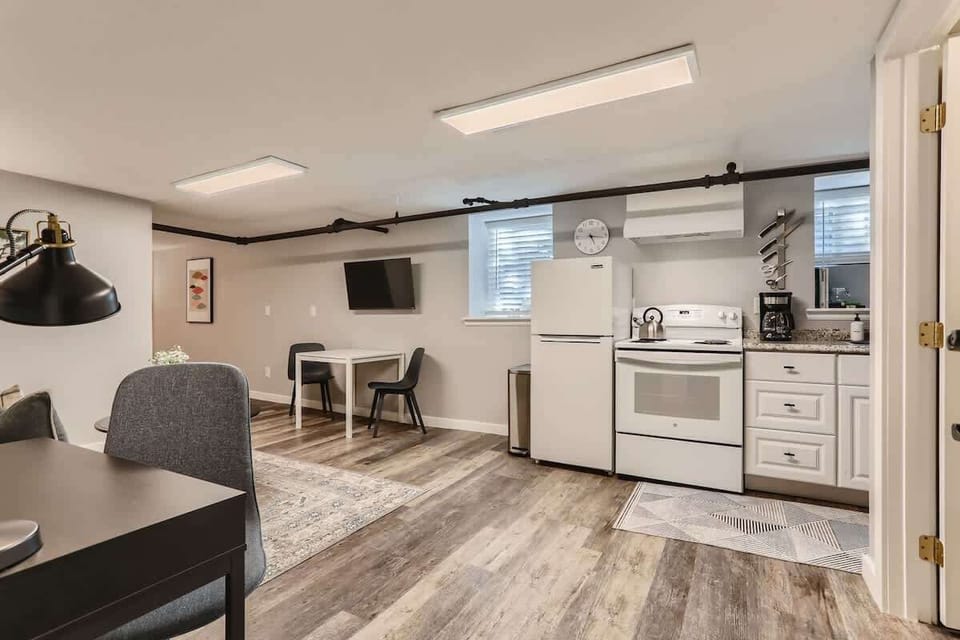 Cool toned wooden floors contribute to the units history