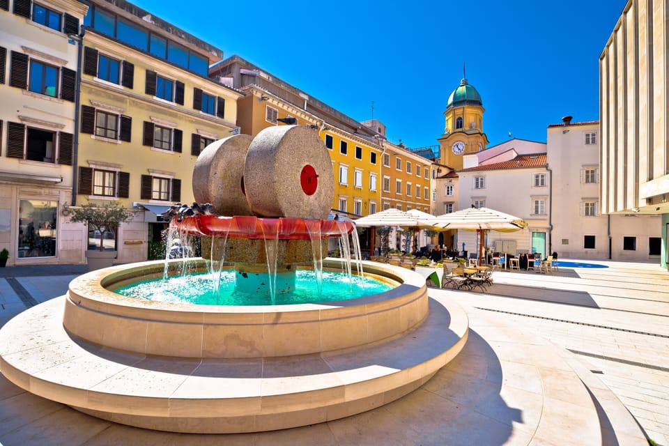 Rijeka Square and Fountain View with Clock Tower Gate