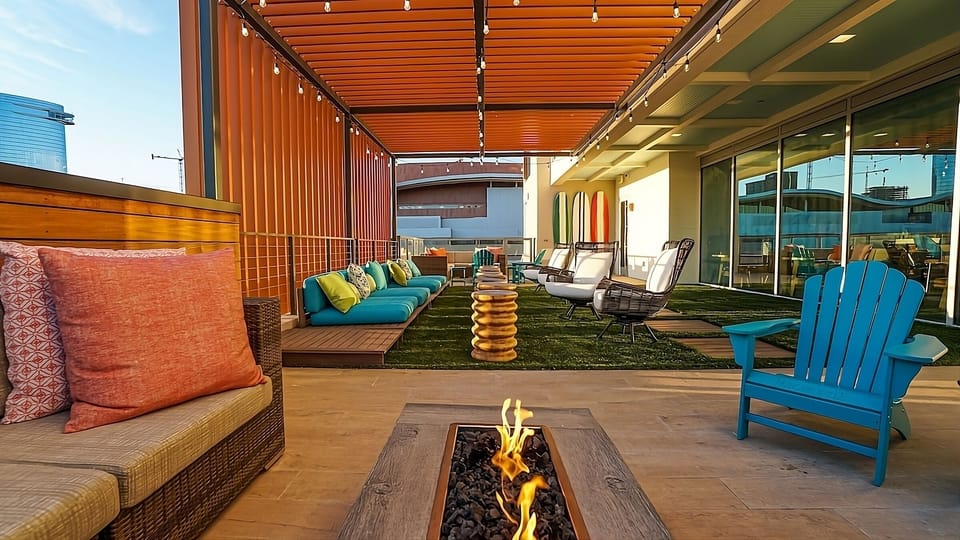 Gather by the glowing fire pit for sunset conversations.
