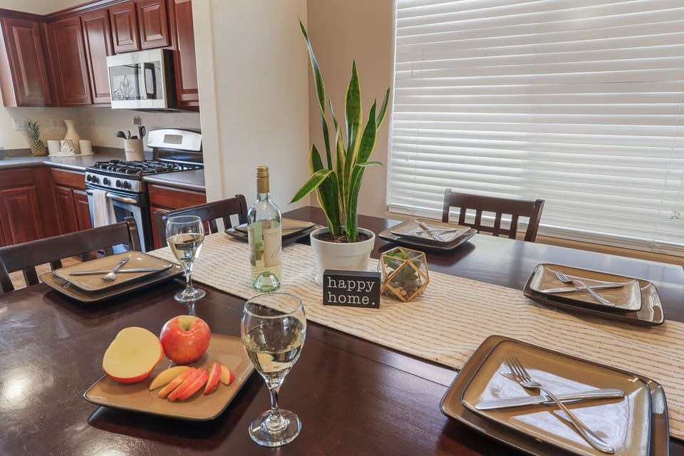 Spacious dining room table. 