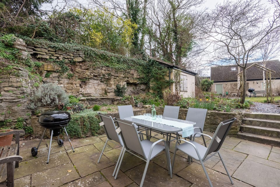In good weather, the patio is a lovely sunny spot, with BBQ provided.