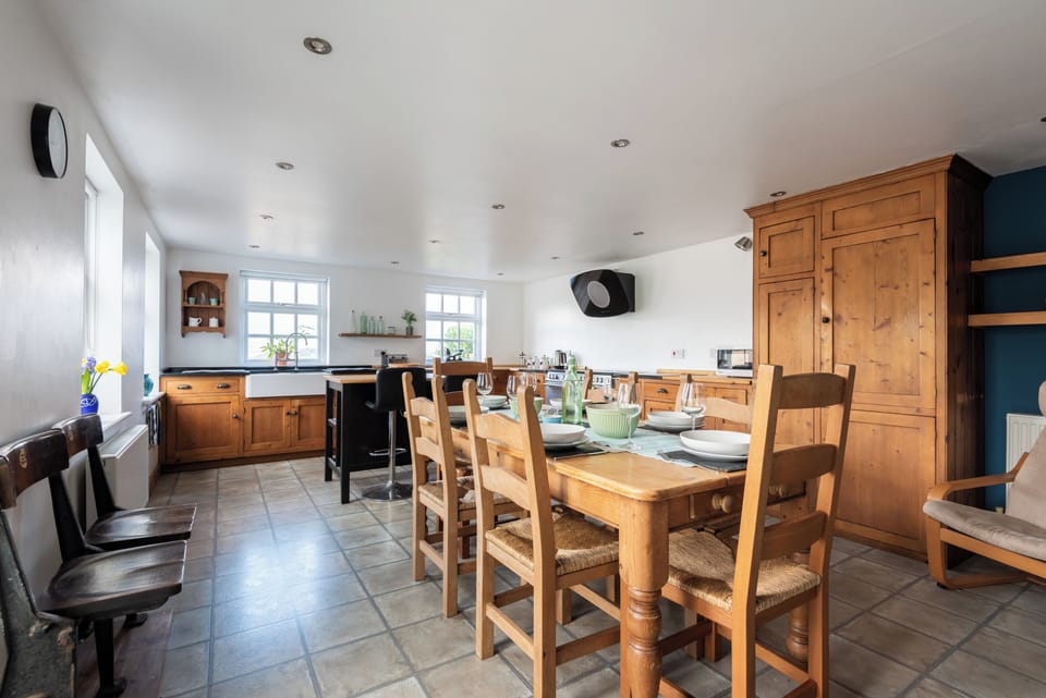 The large and sociable kitchen and dining area