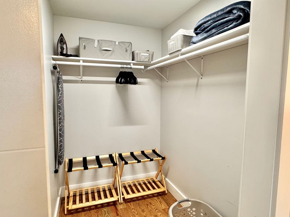 Spacious closet in master bedroom for luggage, or setting up the pack'n play if you are traveling with a little one.