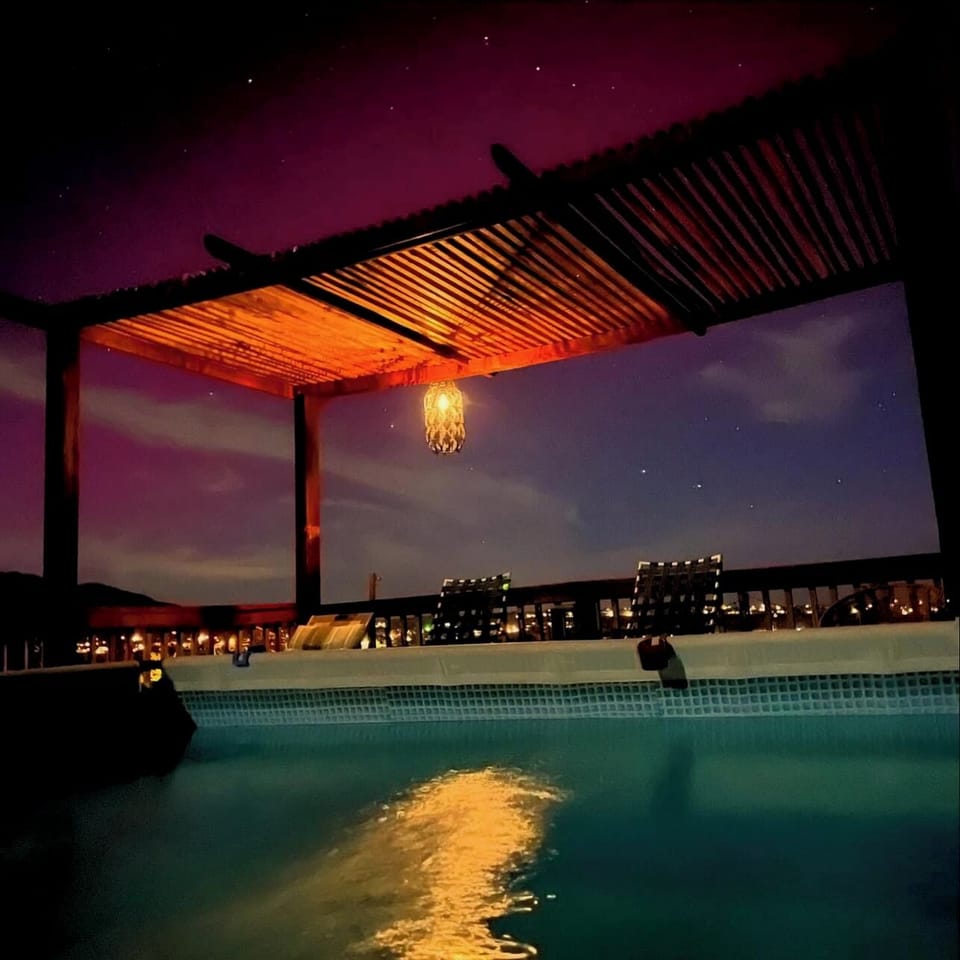 Night swim? Saltwater pool with deck in the back half of the property 