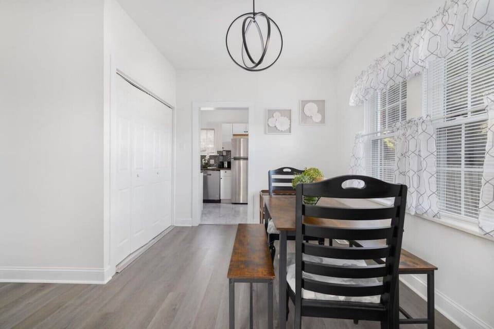 The dining room is off of the kitchen.