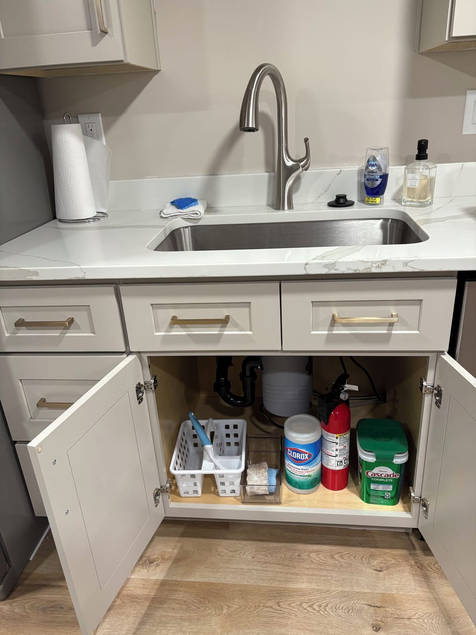 Fire extinguisher and extra cleaning supplies