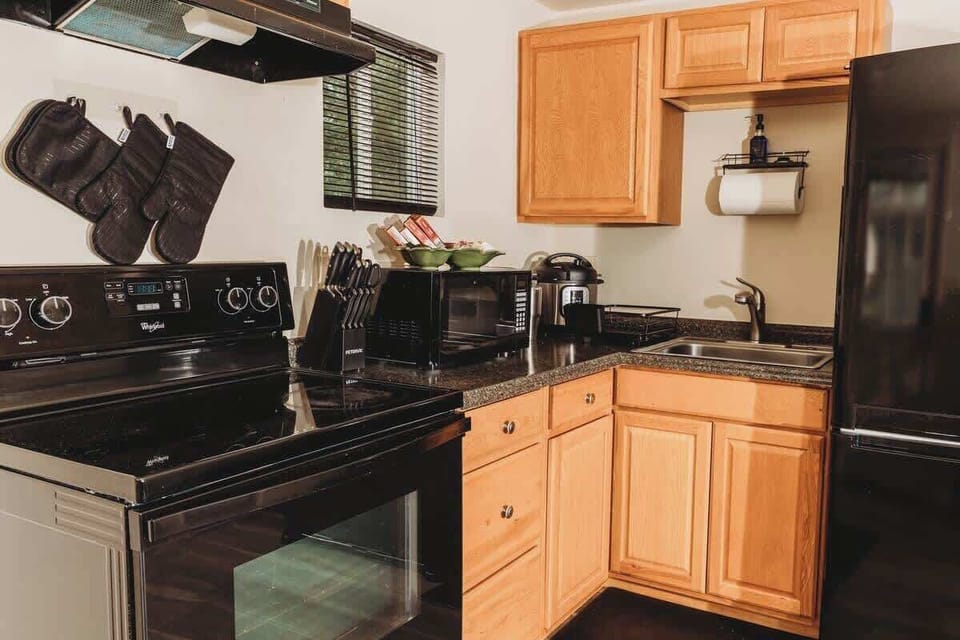Cozy kitchen with ample counter space.
