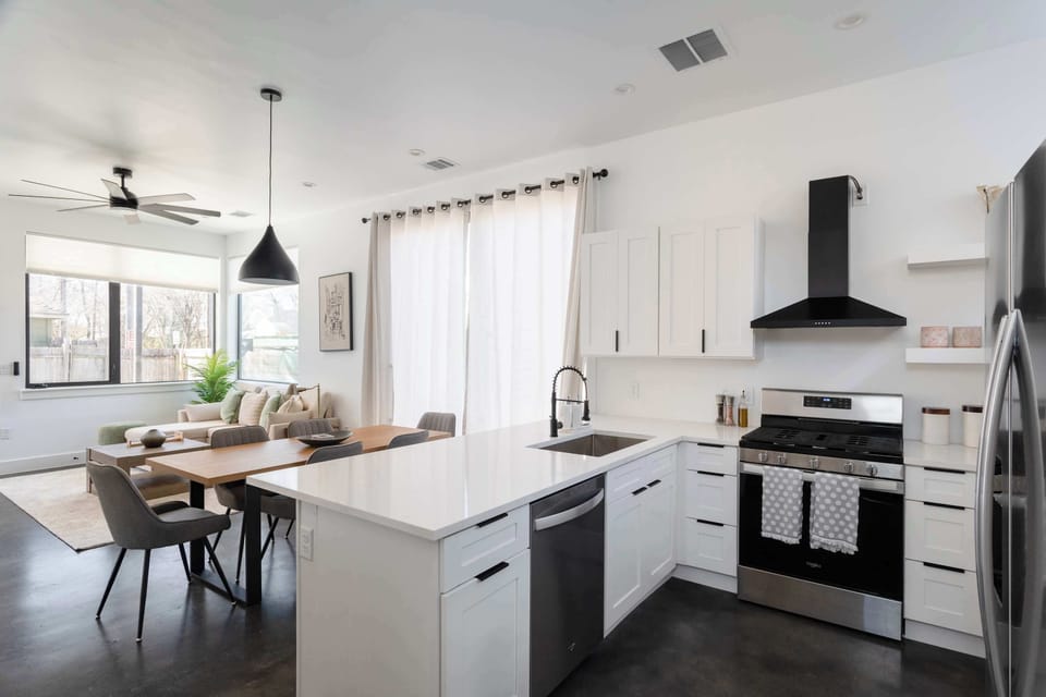 Open-layout kitchen and dining area