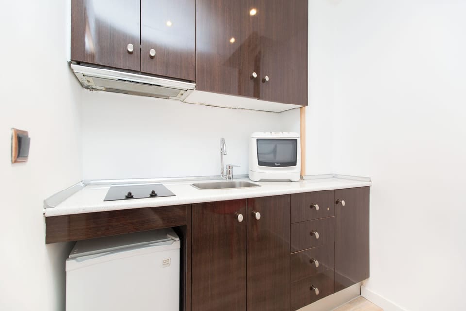 Fridge, microwave, coffee/tea maker