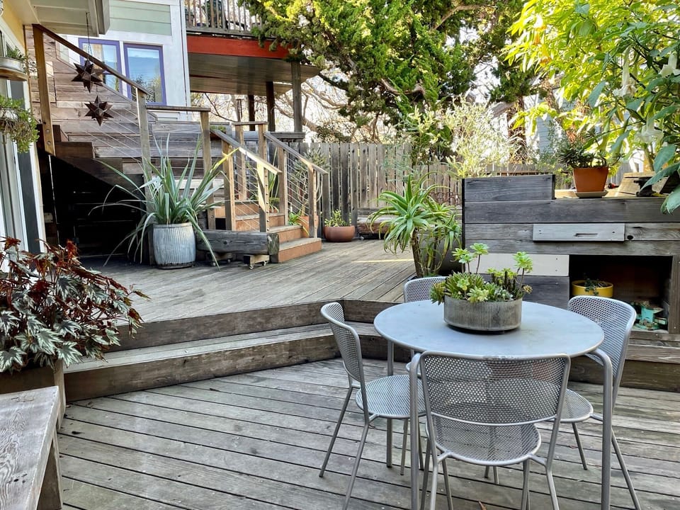 Outdoor seating in shared yard