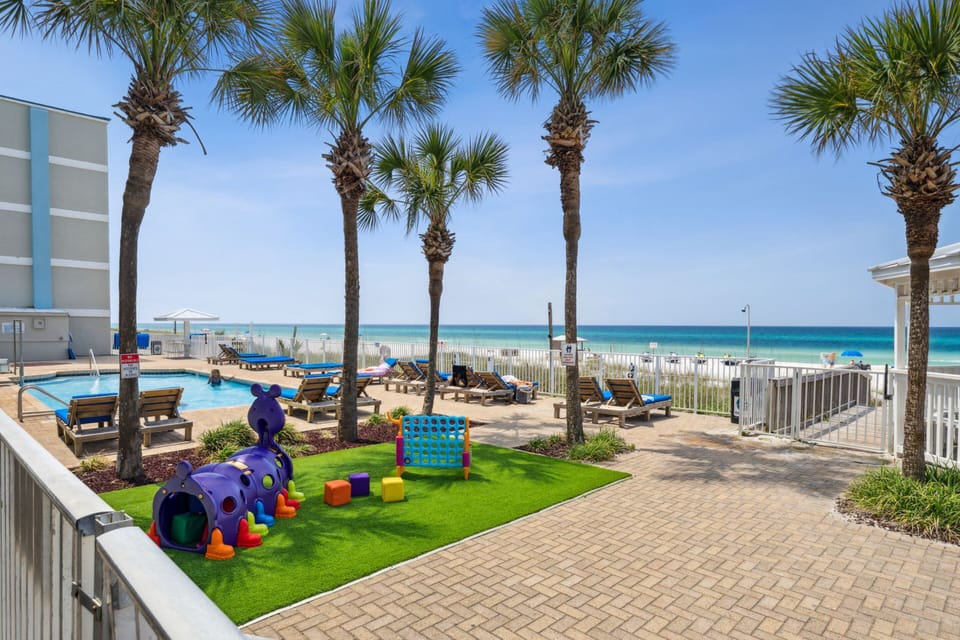 Let kids play safely while you lounge poolside seaside.
