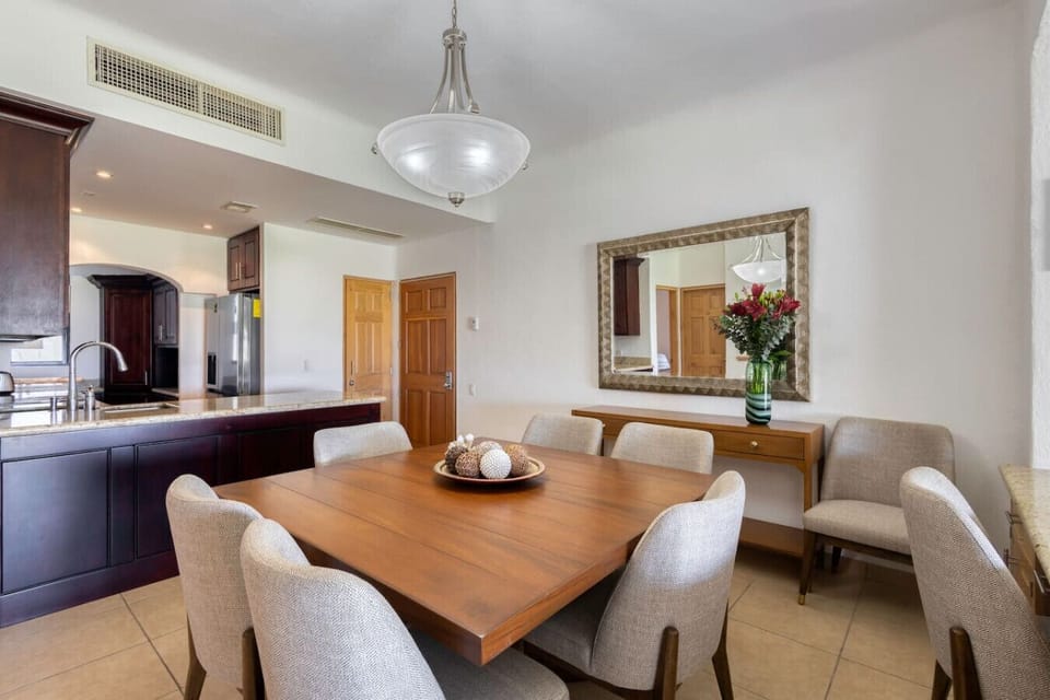 Elegant dining table with seating for six.