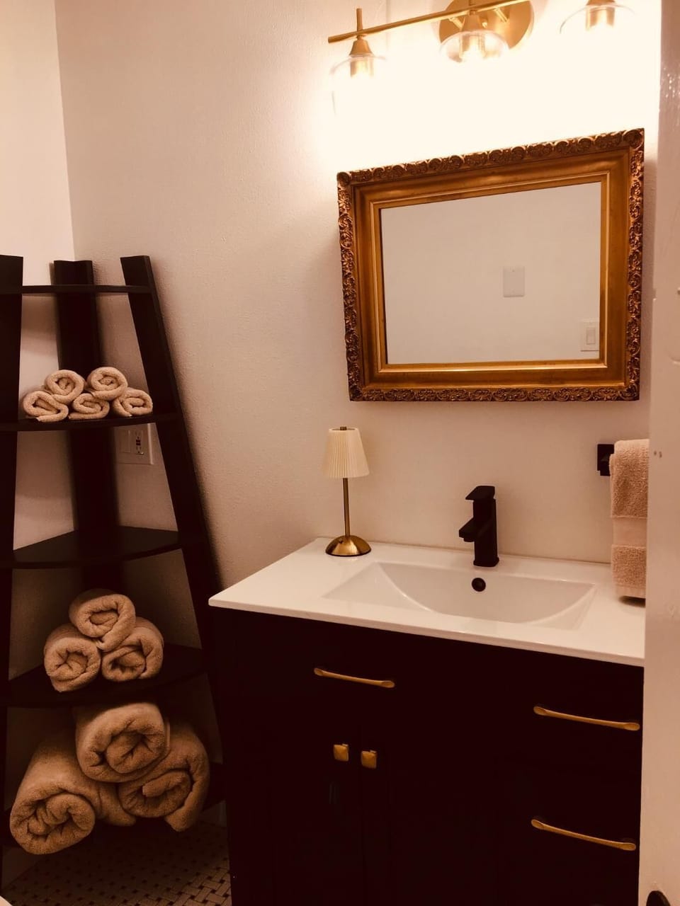 Oversize plush towels provided for your stay. Spa like bathroom is beautiful.