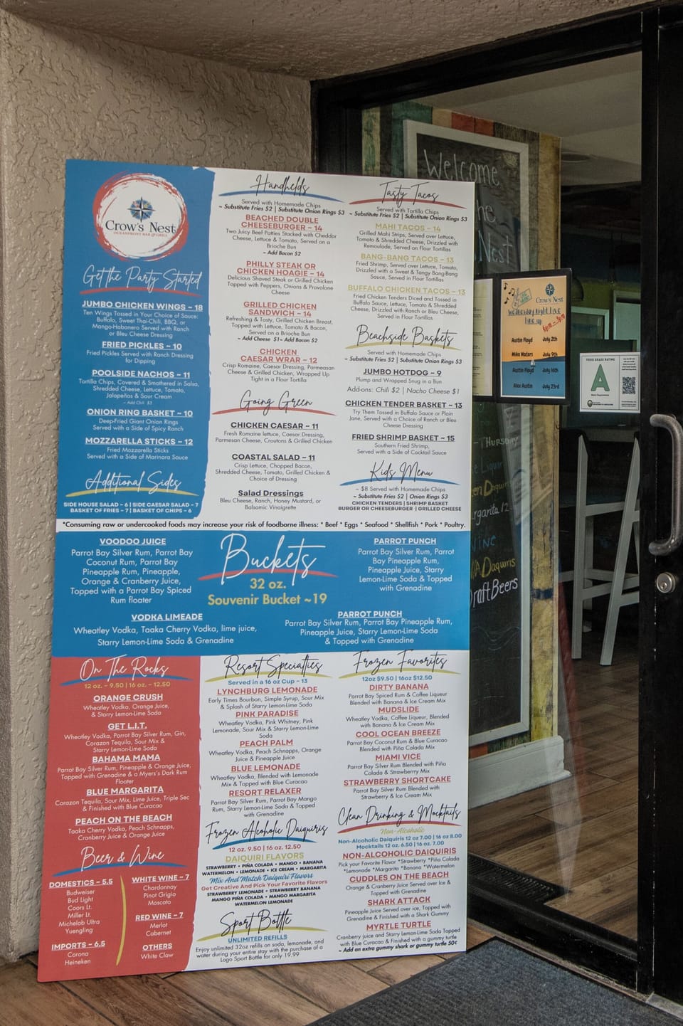 Full menu from the popular Crow’s Nest restaurant.