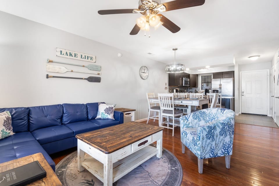 Living Area with Cable TV, Fireplace, Deck Access