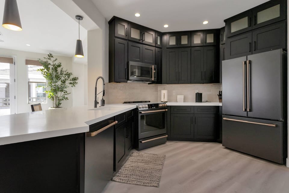 Kitchen with all upgraded kitchen appliances, Fridge, Microwave, Dishwasher and stove!
