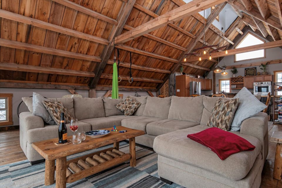 Sink into comfort! This cozy couch is the perfect spot to relax and unwind after a day of exploring.