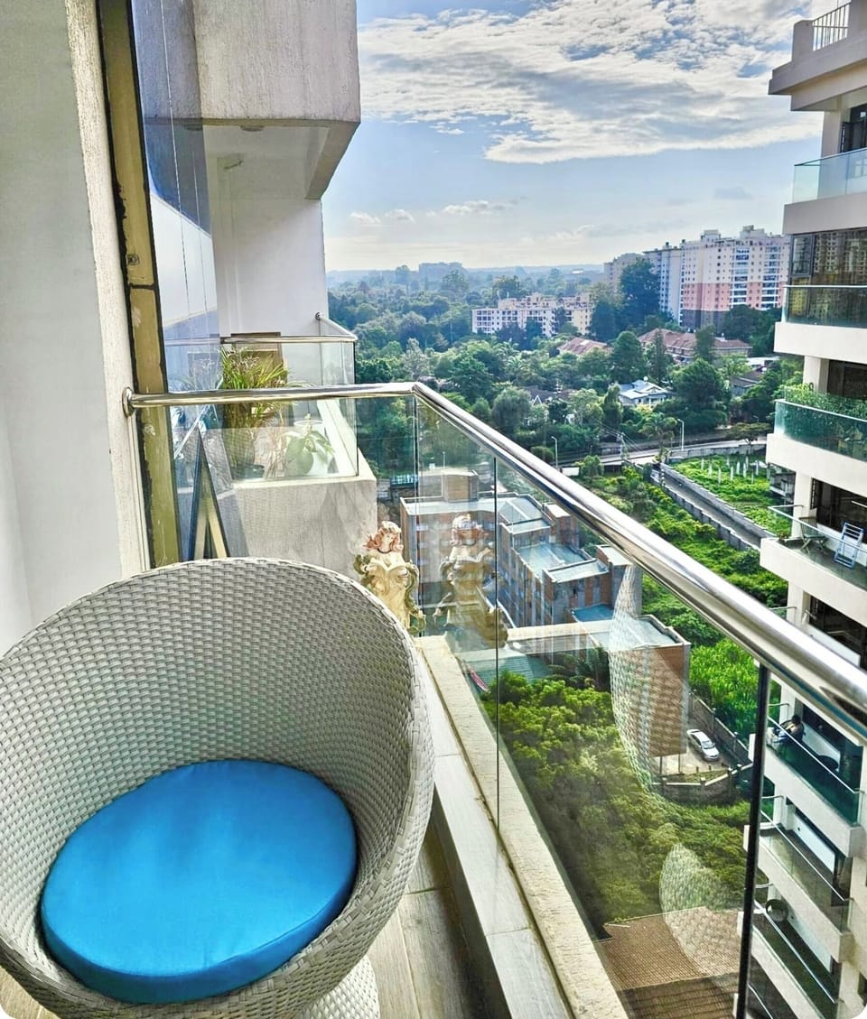 The balcony of the living room has a fantastic view over the green area