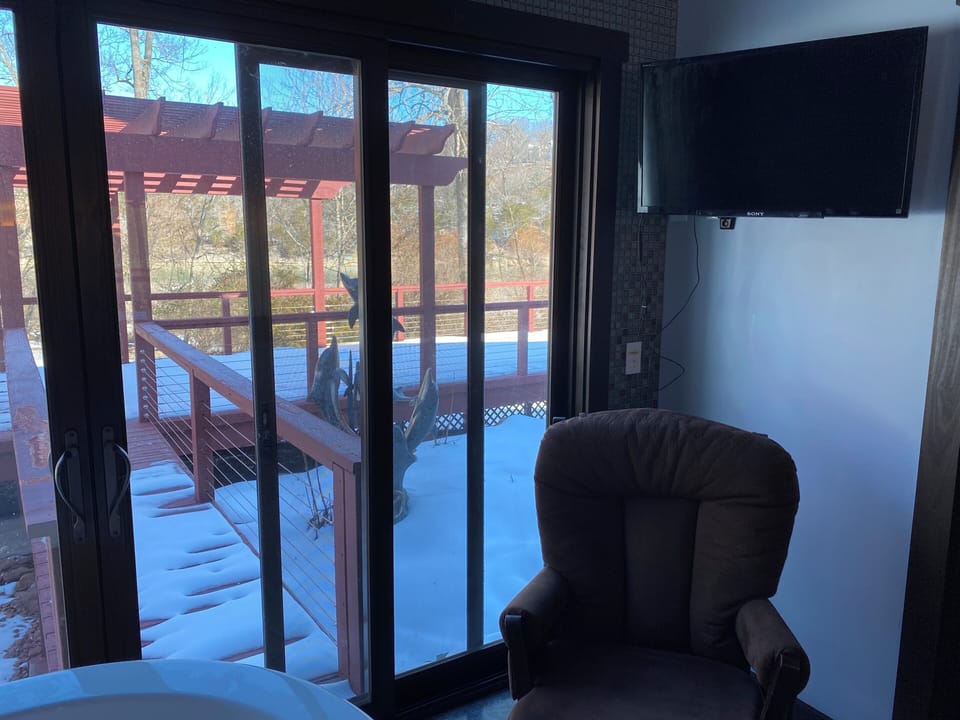 Looking out the window to the lake from the master bath.