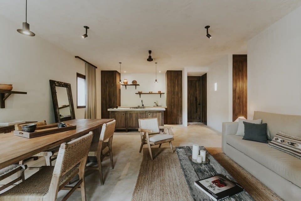 Ground floor with an open-concept space. Includes kitchen, dining room, and living room.