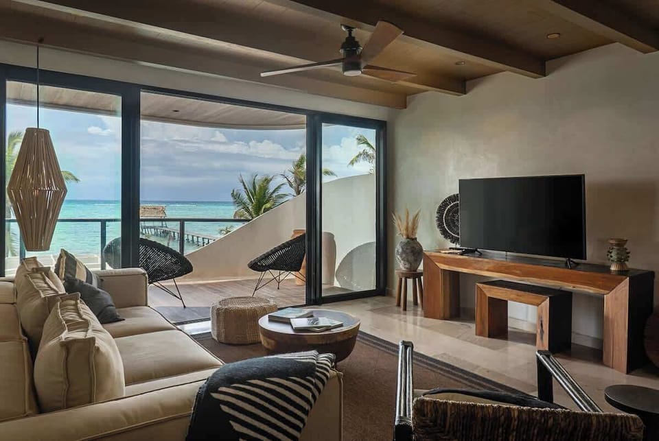 Beautiful and modern living room with a TV.