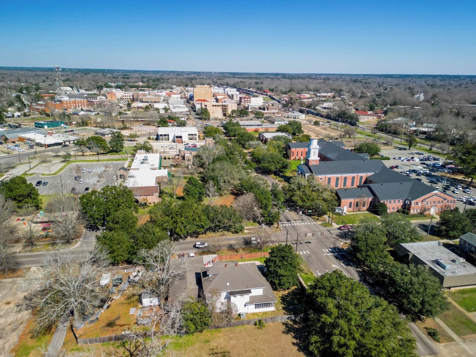 Aerial View of Airbnb and Downtown Hattiesburg
