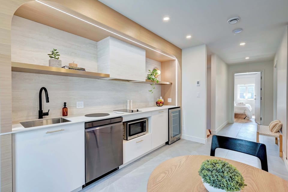 Kitchen #1, RA side. Fully equipped kitchen with seating for 2.  