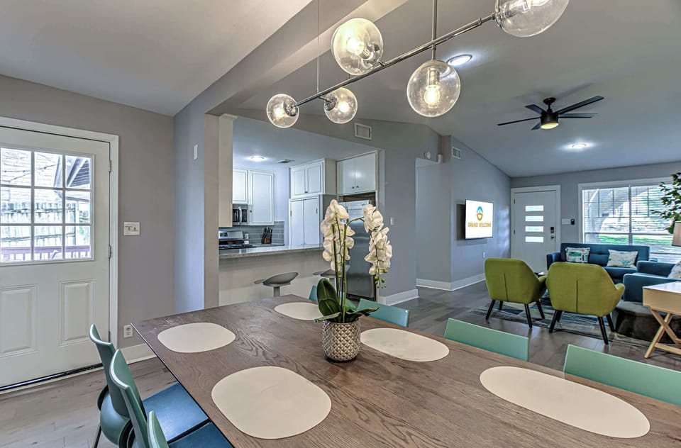 Open living, dining, and kitchen space 