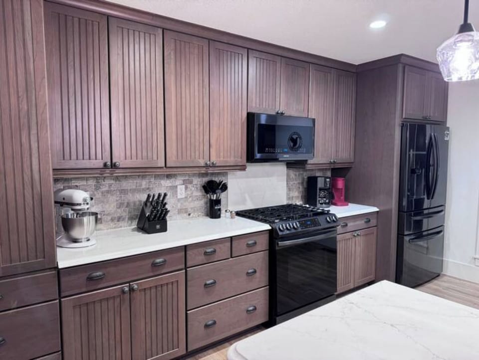 Kitchen is fully equipped with everything you need to cook and bake
