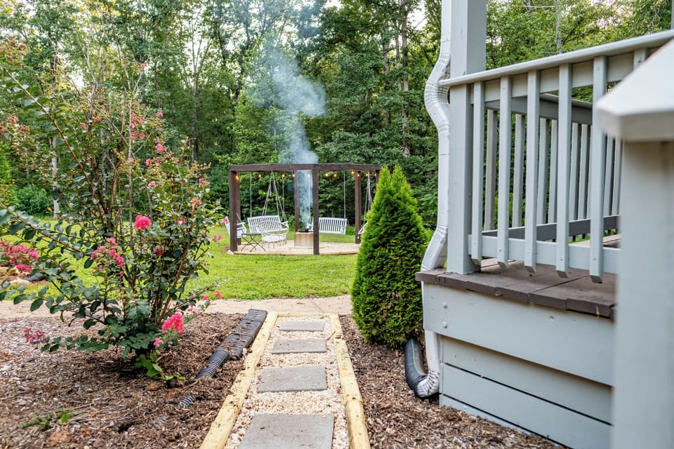 View to back yard firepit: firewood not included
