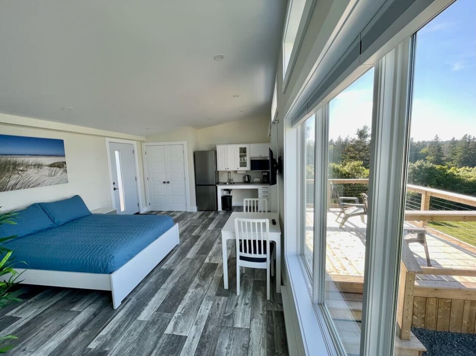 View of open concept living and sleeping area