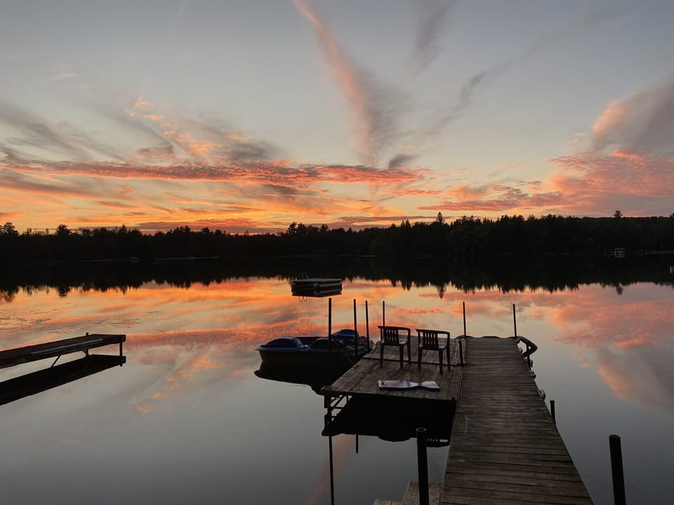 Sunset views are beautiful from the dock and firepit.