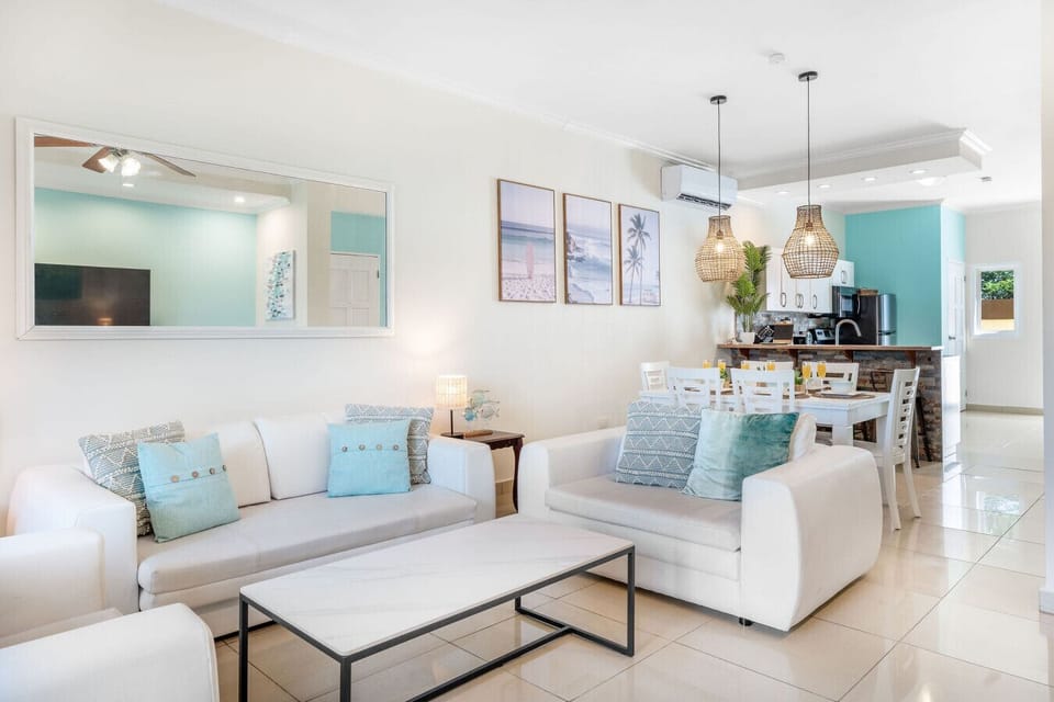 This comfortable living space is perfect for unwinding after the beach with streaming-ready entertainment. A sofa bed is available and prepared for stays with over four guests.