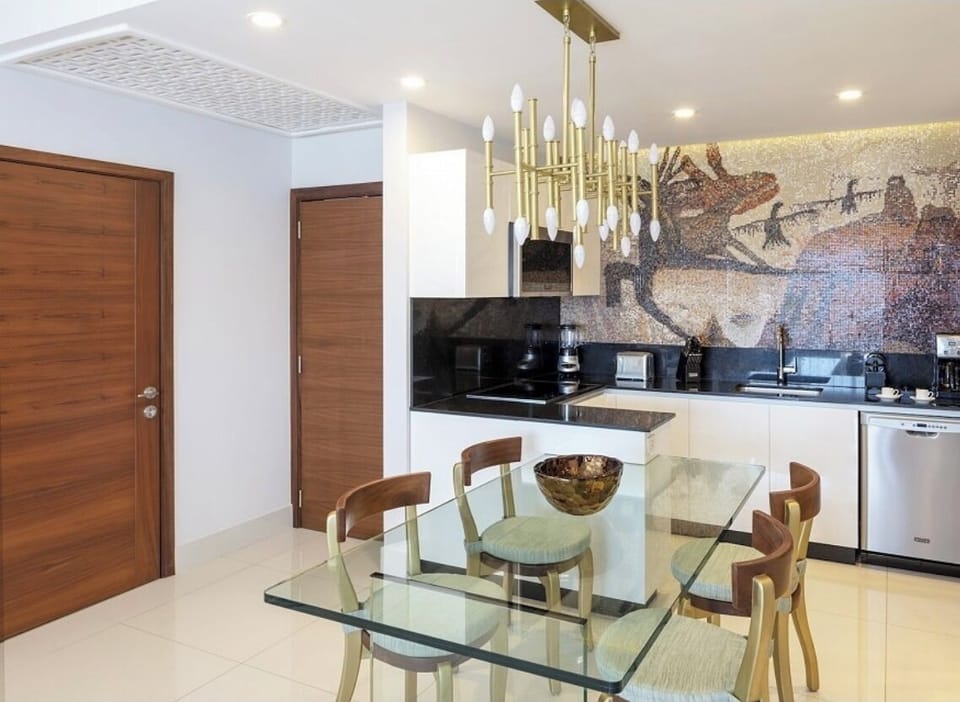 Dining table and kitchen