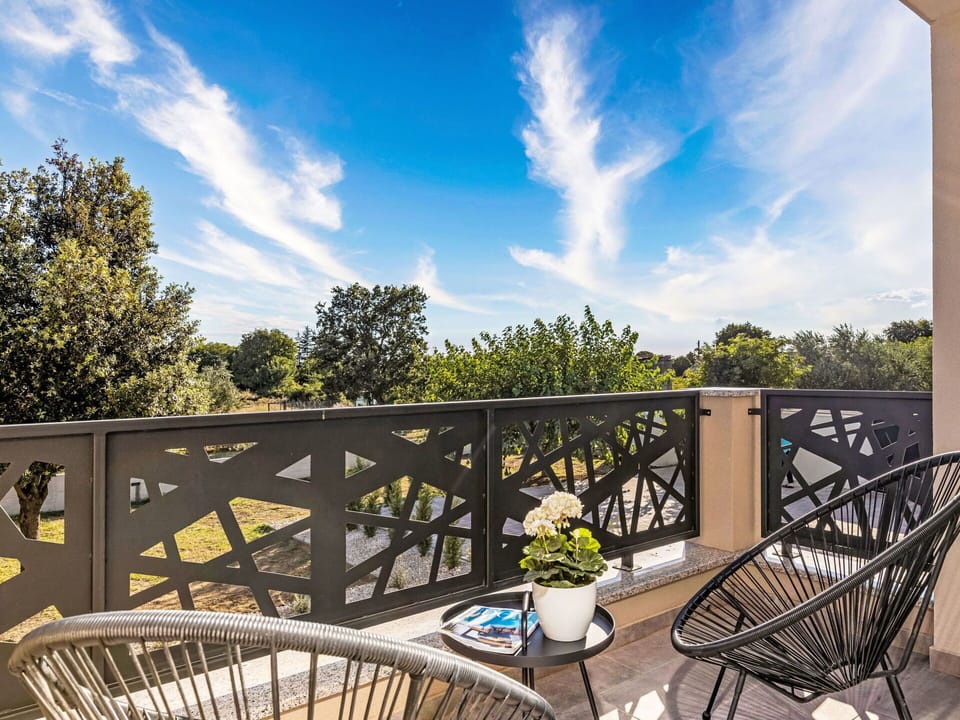 Outdoor Furniture, Apartment, Balcony, Chair, Patio, Outdoor Table, Deck, Hardwood, Handrail, Eco Hotel