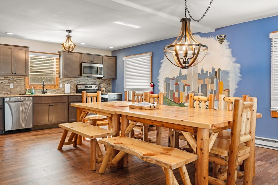 Rustic Dining Charm
This handcrafted dining setup is perfect for shared meals, game nights, or planning your next adventure.