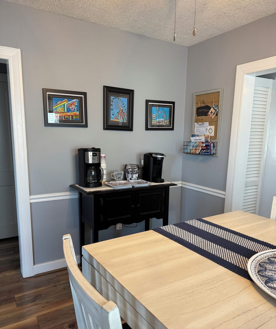 Dining Area with stocked coffee station.