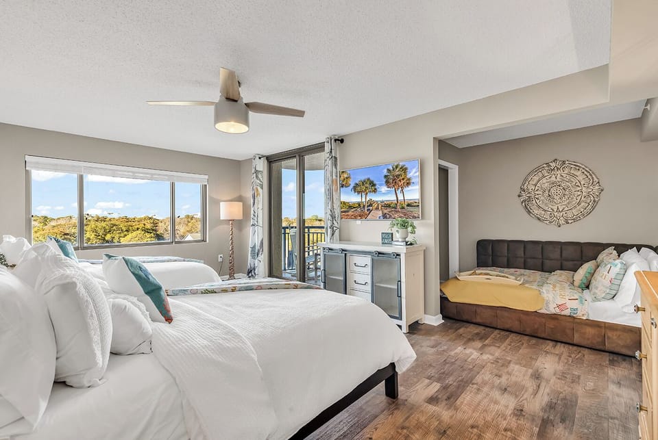 Bedroom #3 is thoughtfully designed with 2 Queen beds & a full bed providing ample sleeping space and comfort for larger groups or families