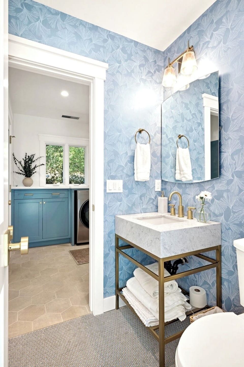 Bathroom off of kitchen - with shower