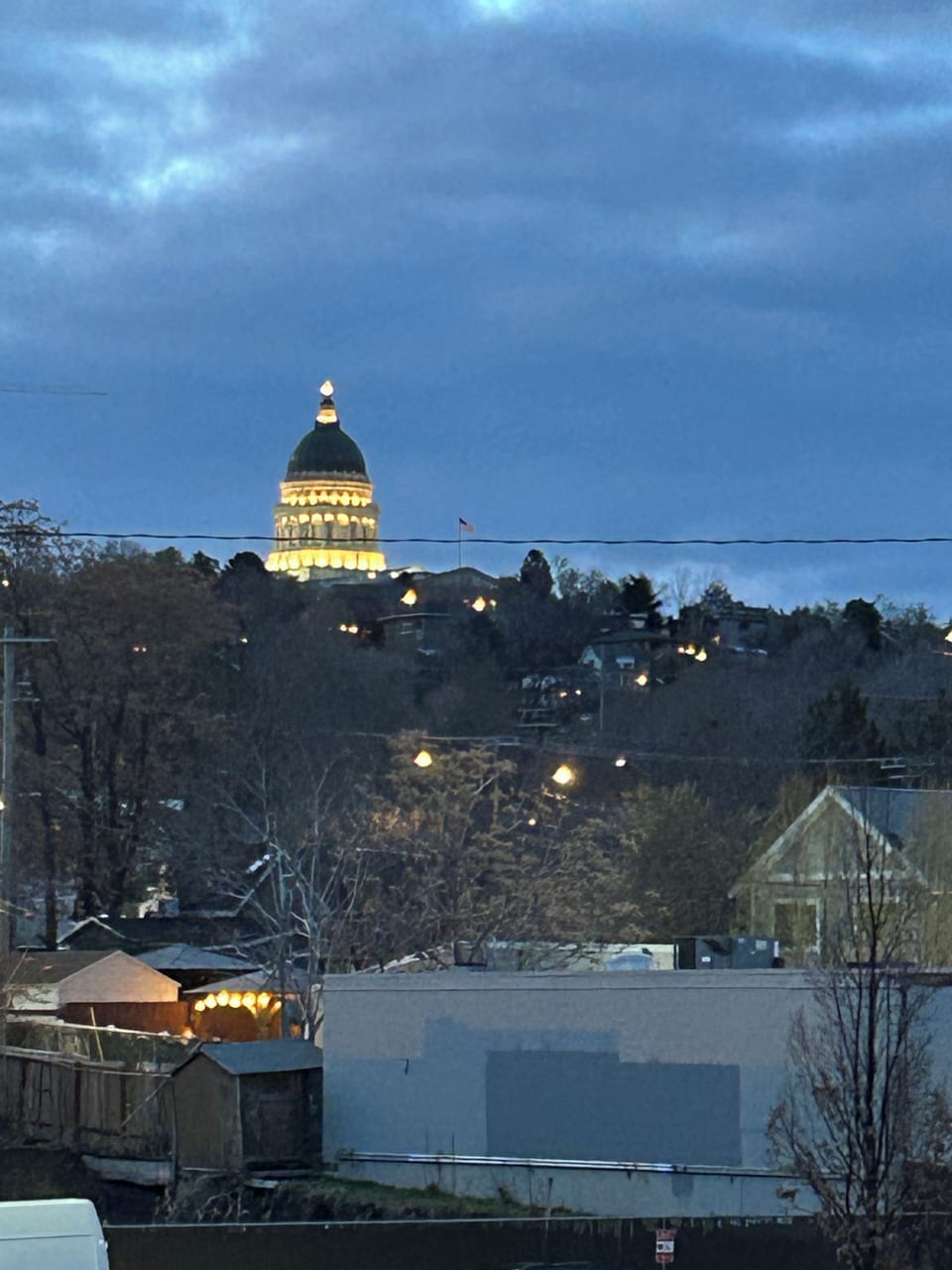 The view of the Utah State Capitol from our bedroom window. 