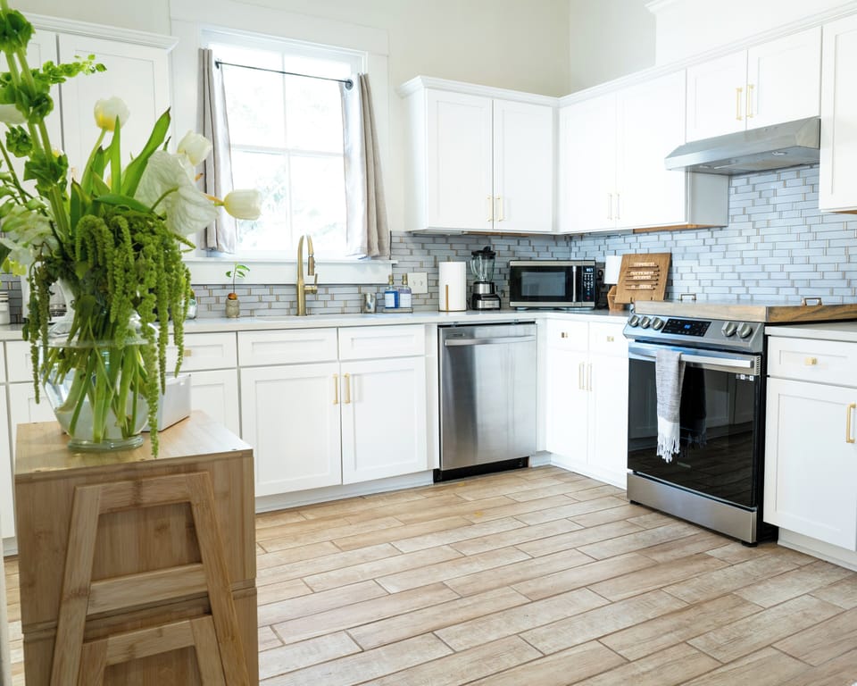 Chef kitchen modern elegant historic oven stove microwave dishwasher