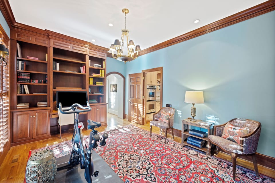 Study with seating, a desk, and a Peloton bike for guest's to use. (Bring your own riding shoes, please!)